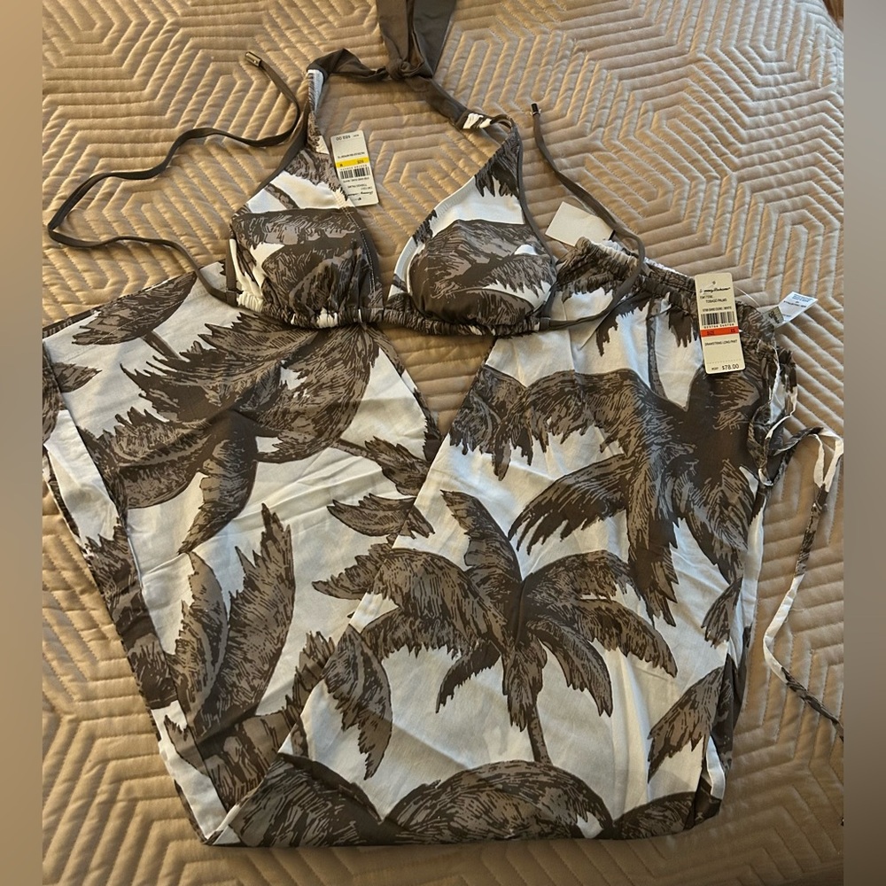 Tommy Bahama Tobago Palms Sand Dune Bikini Top med & Beach Pants xs. New w/tags